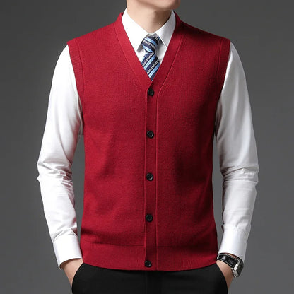 Herren Cardigan Weste V-Ausschnitt Knopfleiste Rippstrick Optik Einfarbig