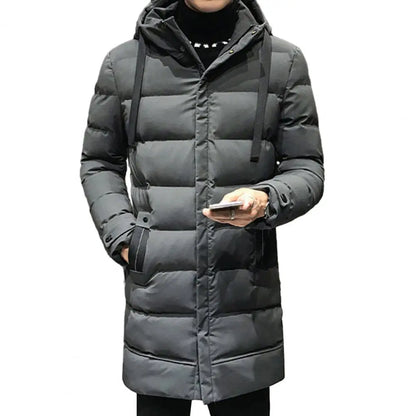 Herren Langer Winter Steppmantel mit Kapuze – Warm gefüttert
