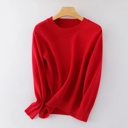 Damen Strickpullover Rundhals Langarm Strickmuster Einfarbig