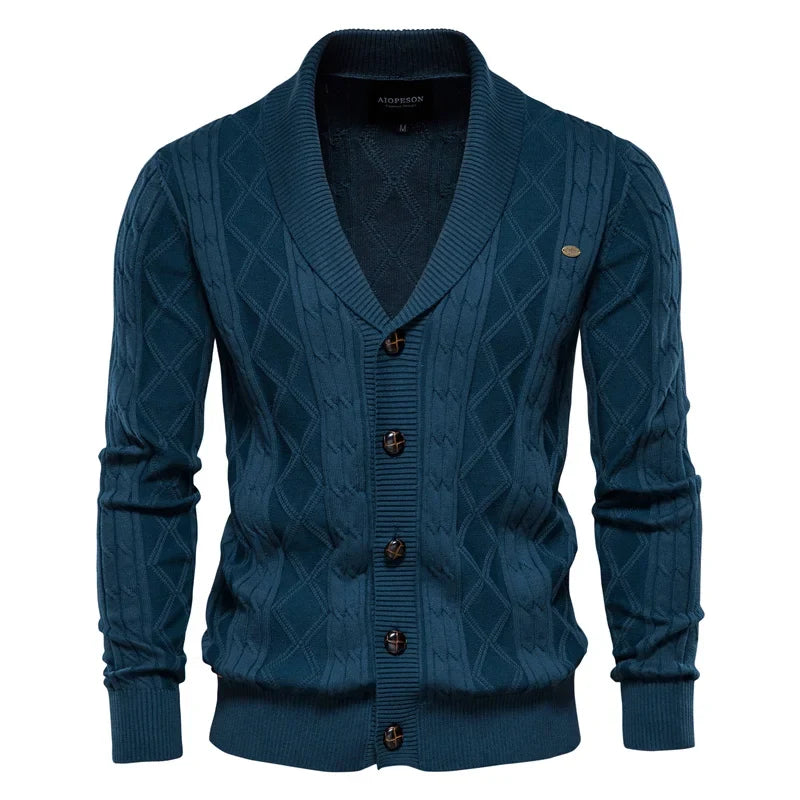 Herren Strickjacke Cardigan mit Schalkragen & Rautenmuster