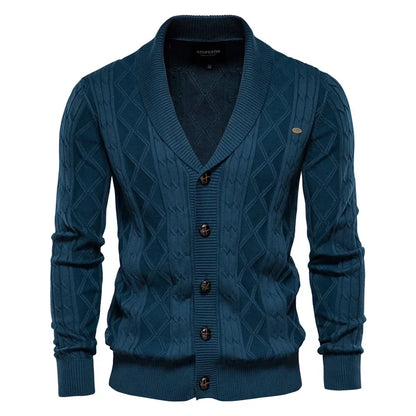Herren Strickjacke Cardigan mit Schalkragen & Rautenmuster