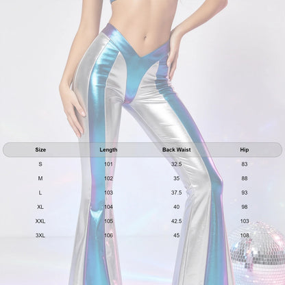 Damen Metallic Schlaghose Silber Glänzend Hohe Taille