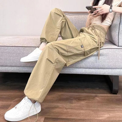 Damen Cargo Hose weites Bein elastischer Bund Kordelzug