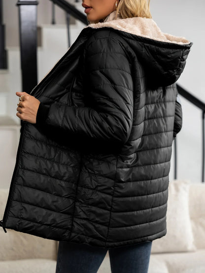 Damen Steppjacke mit Kapuze und Plüschfutter