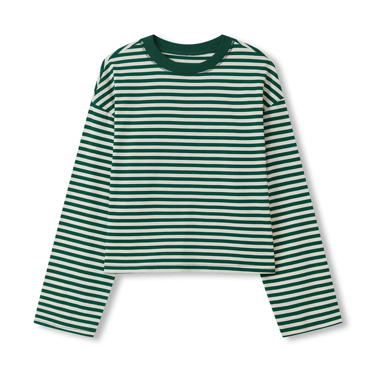 Gestreiftes Langarm Cropped Top Rundhals Damen