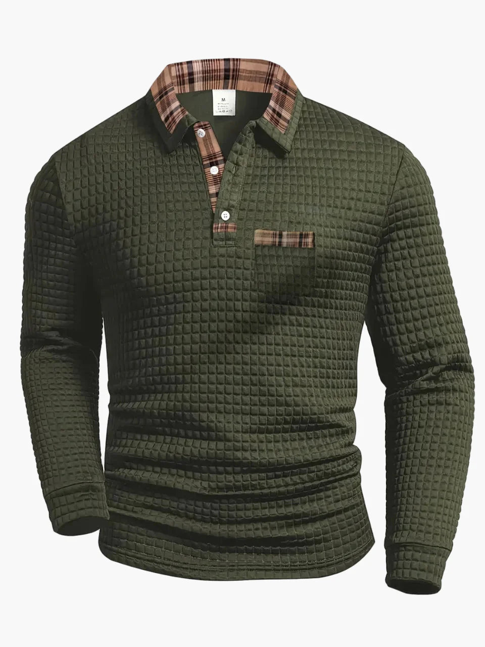 Herren Langarm Freizeit-Poloshirt mit Karodetails – Strukturierter Casual-Look für Alltag & Büro