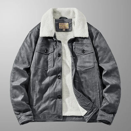 Herren Winterjacke Wildleder-Optik mit Teddyfutter & Sherpa-Kragen, Knopfverschluss