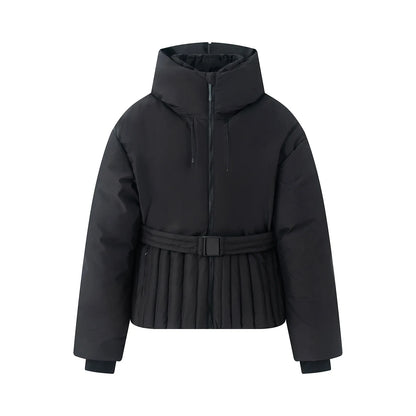 Damen Steppjacke mit Gürtel & Stehkragen, Kurz geschnitten