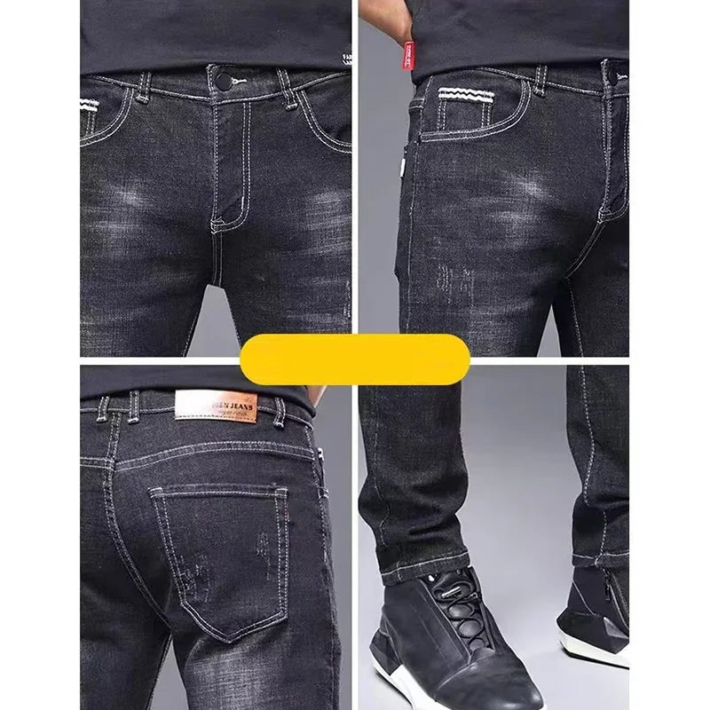 Herren Slim Fit Jeans mit Used-Effekten – Blau