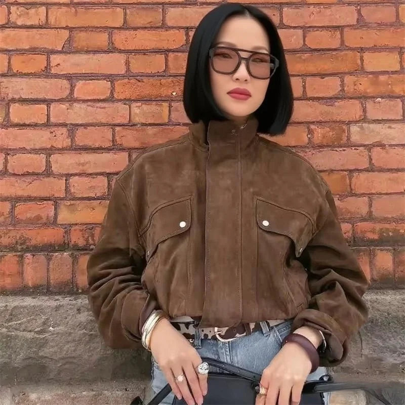 Damen Jacke im Biker-Stil, braun