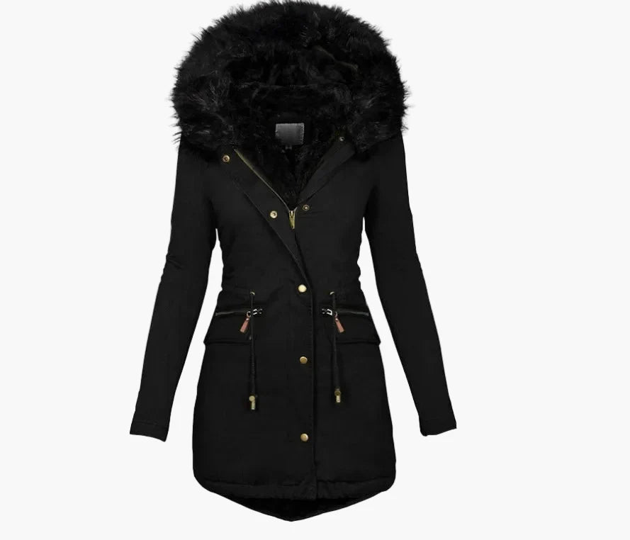 Damen Winterparka mit Kunstfellkapuze – Eleganter, warmer Mantel im europäischen Stil für kalte Tage