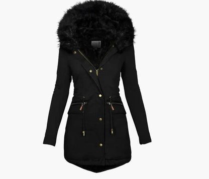Damen Winterparka mit Kunstfellkapuze – Eleganter, warmer Mantel im europäischen Stil für kalte Tage