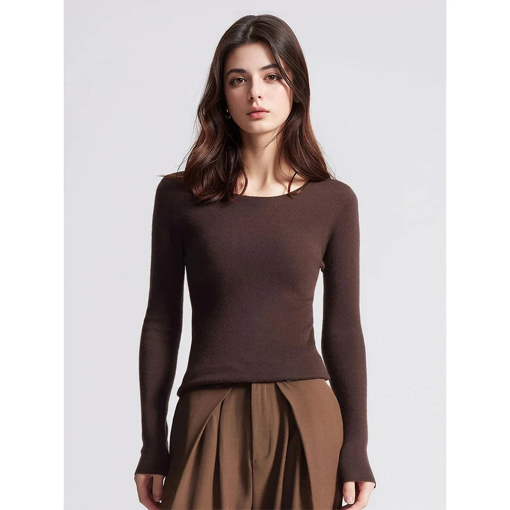 Damen Langarmshirt Rundhals Basic Slim Fit Pullover Gerippt