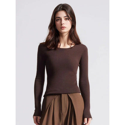 Damen Langarmshirt Rundhals Basic Slim Fit Pullover Gerippt