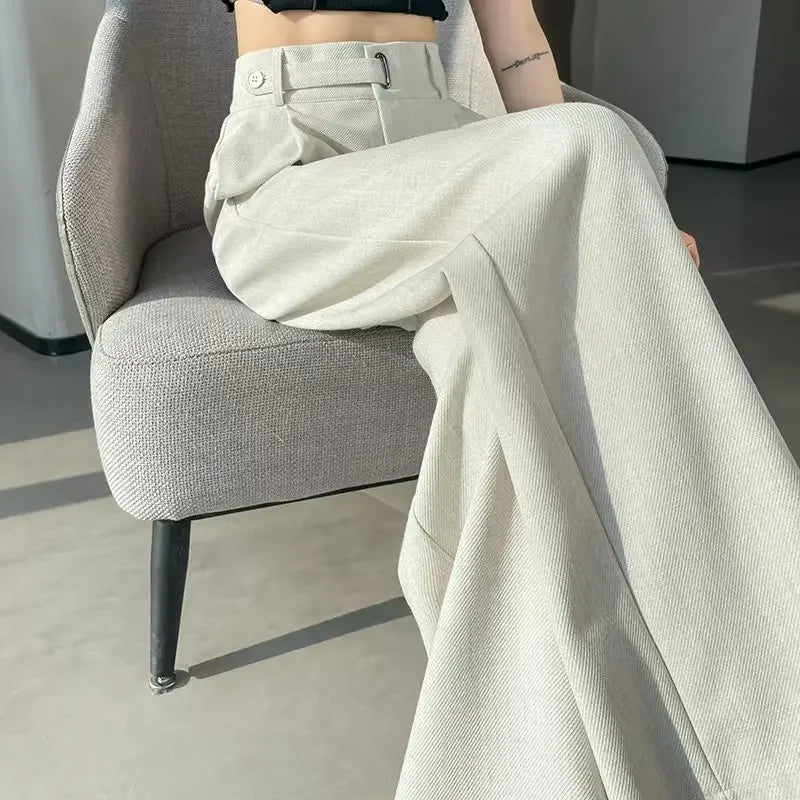 Damen Weite Hose Hoher Bund Elegant mit Falten Beige