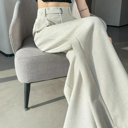 Damen Weite Hose Hoher Bund Elegant mit Falten Beige