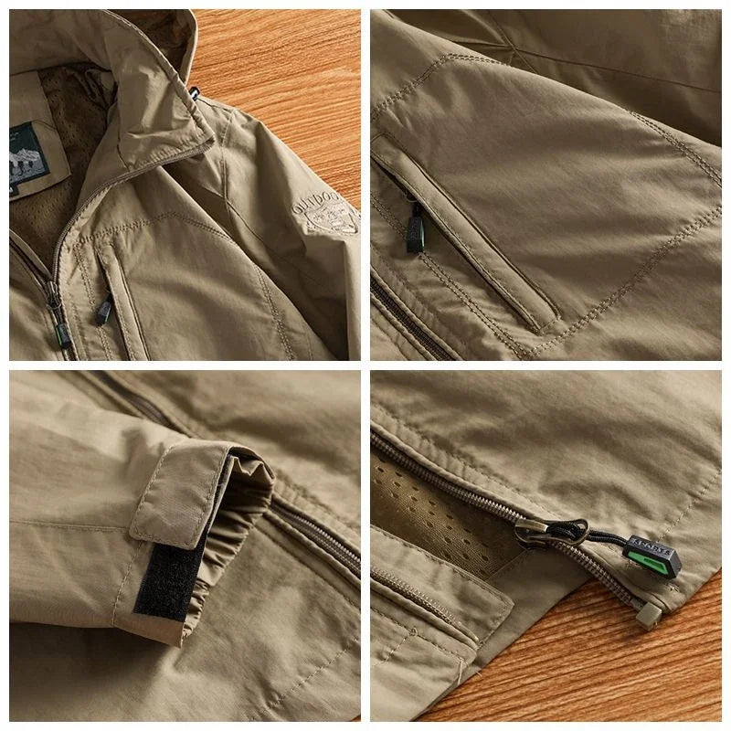 Herren Outdoor Jacke mit Kapuze und Reißverschluss Übergangsjacke