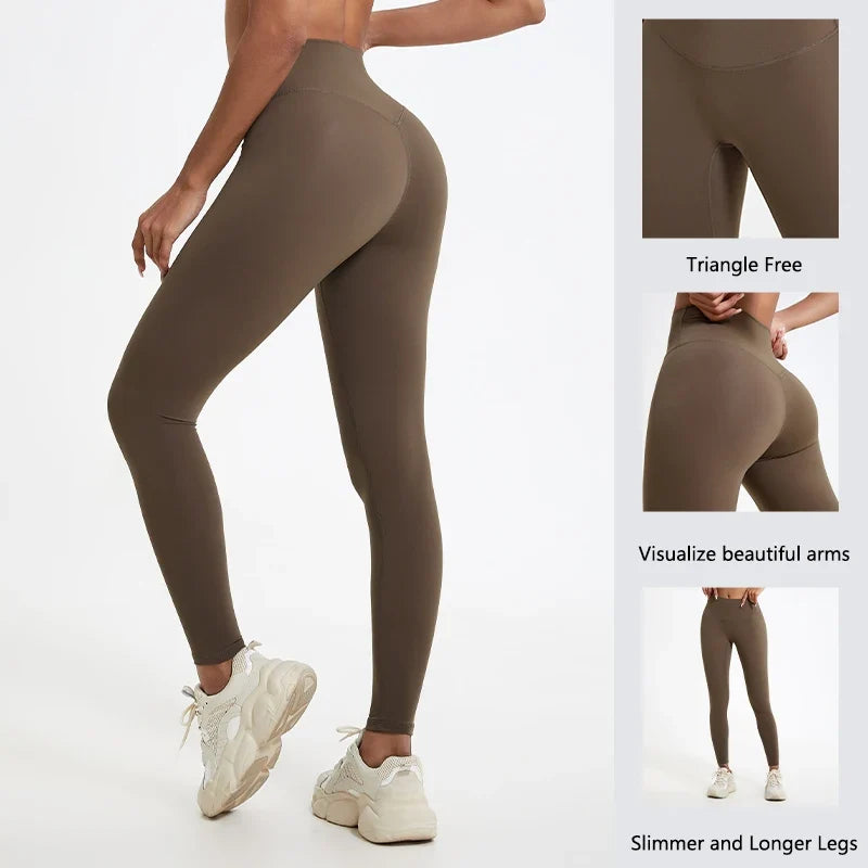 Damen Sport Leggings Hochbund V-Design Bauchkontrolle Yoga Fitness Hose