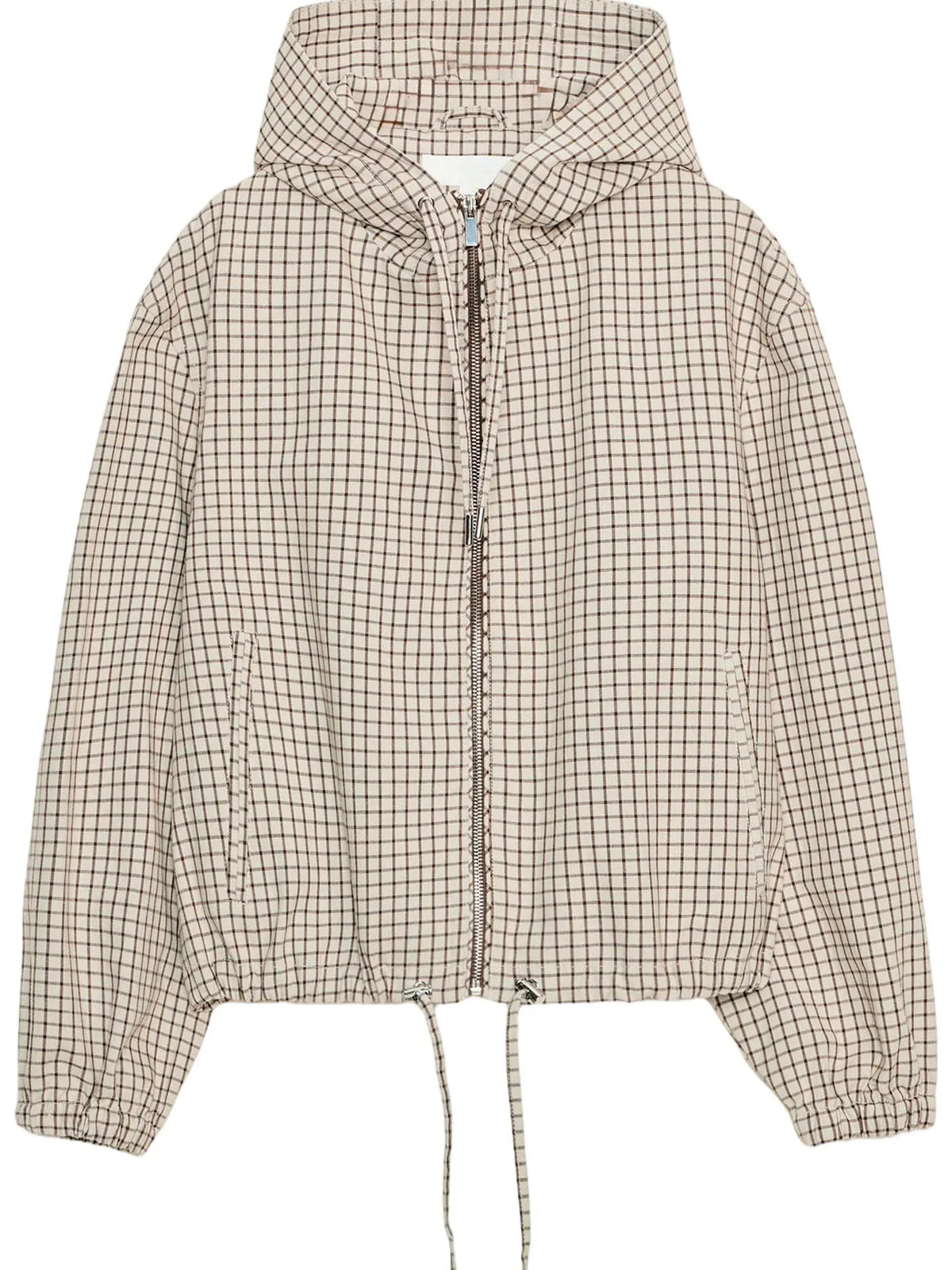 Karierte Jacke mit Kapuze Damen Gittermuster Beige