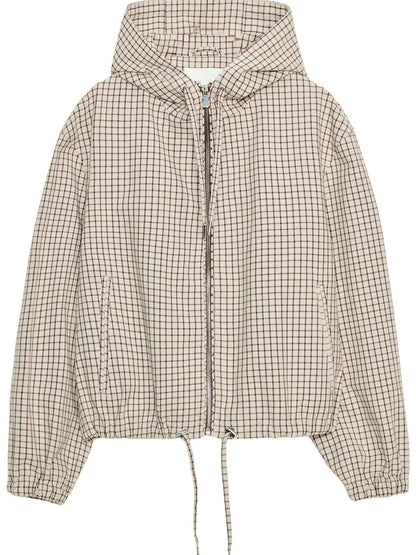 Karierte Jacke mit Kapuze Damen Gittermuster Beige