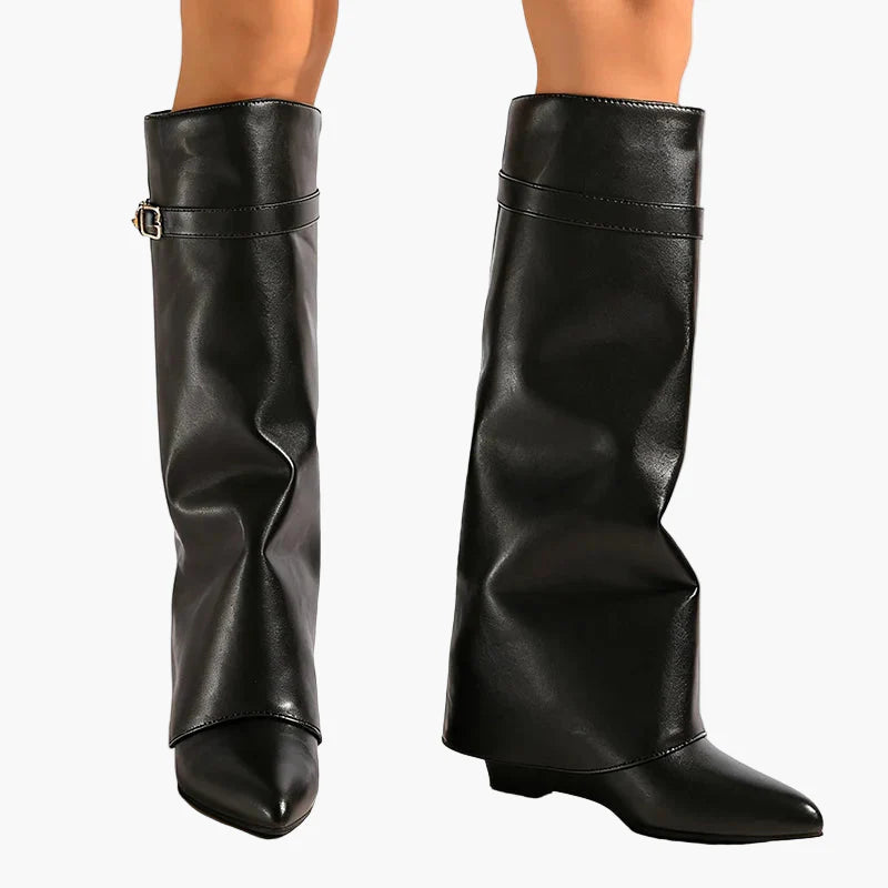 Damen Slouchy Stiefel mit spitzer Zehenpartie und flachem Absatz – Modische Overknee-Stiefel für Herbst und Winter