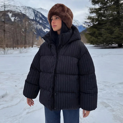 Damen Steppjacke mit Kapuze & Nadelstreifen