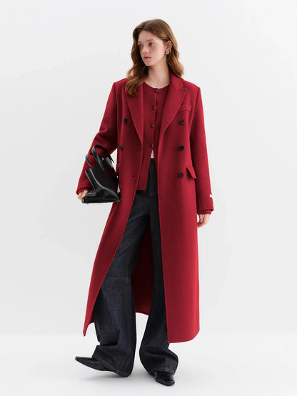 Damen Langer Mantel Doppelreiher Reverskragen Herbst Winter