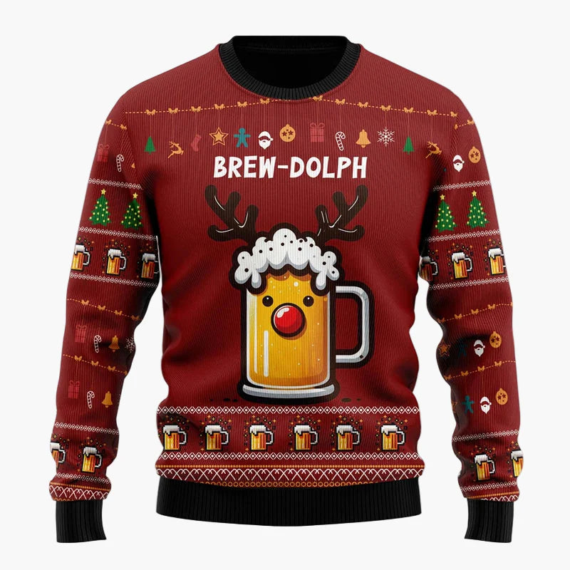 Herren Ugly Christmas Sweater mit Santa und Bier – Lustiger Weihnachtspullover für Weihnachten & Partys