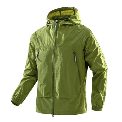 Leichte Kapuzenjacke Unisex Windjacke mit Reißverschlusstaschen Grün