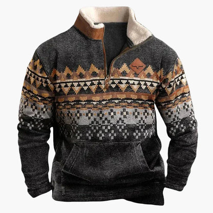 Herren Fleece Pullover mit Ethno Muster und Wildwest-Charme – Outdoor & Freizeit