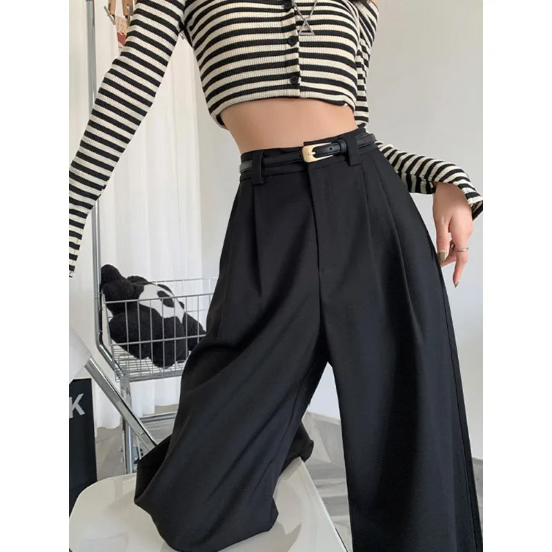 Damen Weite Hose Grau Hochtailliert Plissee