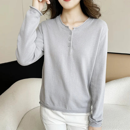 Damen Langarmshirt mit Knopfleiste Henley-Ausschnitt