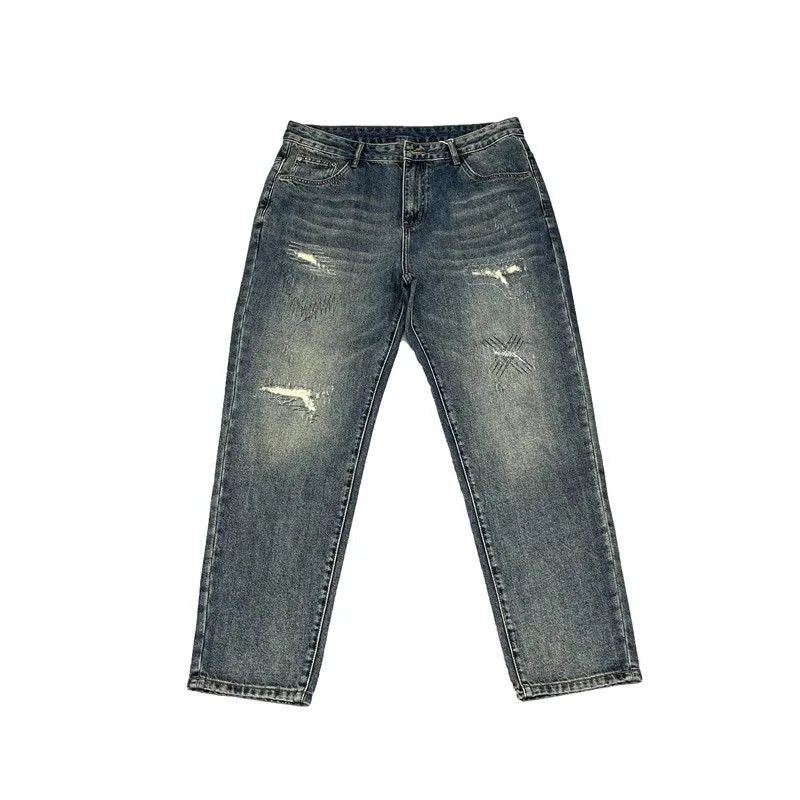 Jeans Herren Weite Passform Used-Look Blau Zerrissen