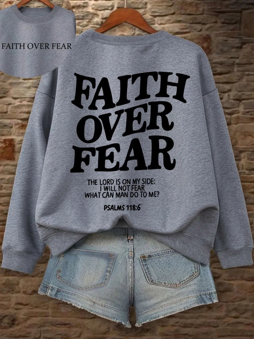 Hoodie mit Kapuze und "Faith Over Fear" Druck, lockere Passform