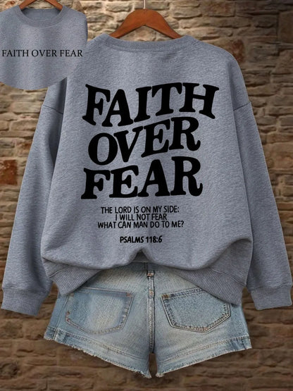 Hoodie mit Kapuze und "Faith Over Fear" Druck, lockere Passform
