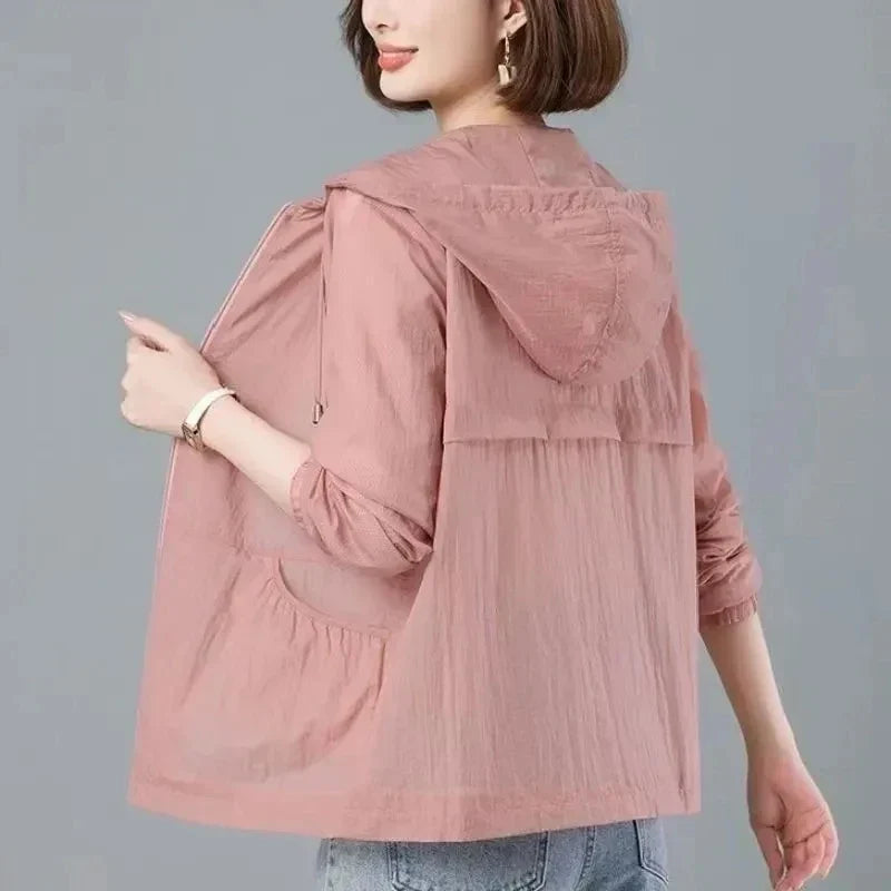 Damen Leichte Kapuzenjacke Windjacke mit Taschen