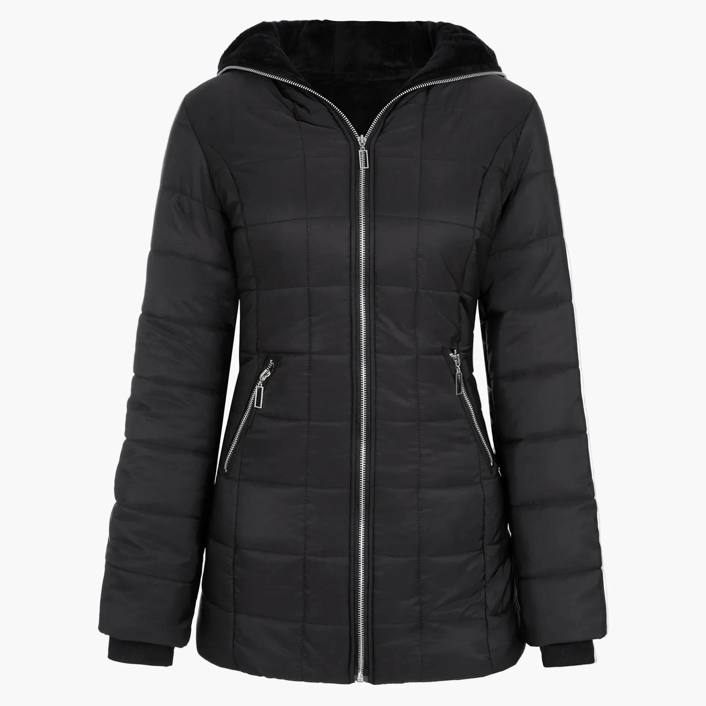 Damen Winter Steppmantel mit Kapuze und Fleecefutter – Modischer Outdoor-Parka für kalte Tage