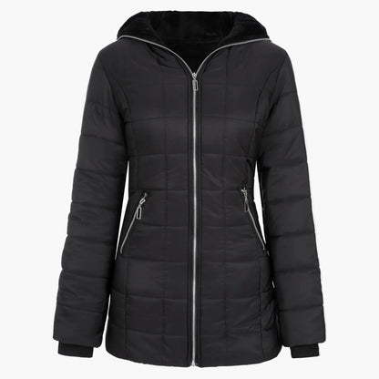 Damen Winter Steppmantel mit Kapuze und Fleecefutter – Modischer Outdoor-Parka für kalte Tage