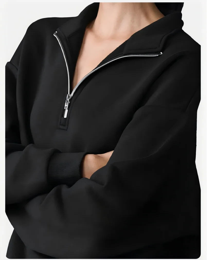 Damen Sweatshirt mit Stehkragen und Reißverschluss & Shorts Set Grau