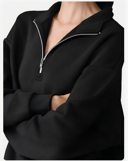 Damen Sweatshirt mit Stehkragen und Reißverschluss & Shorts Set Grau