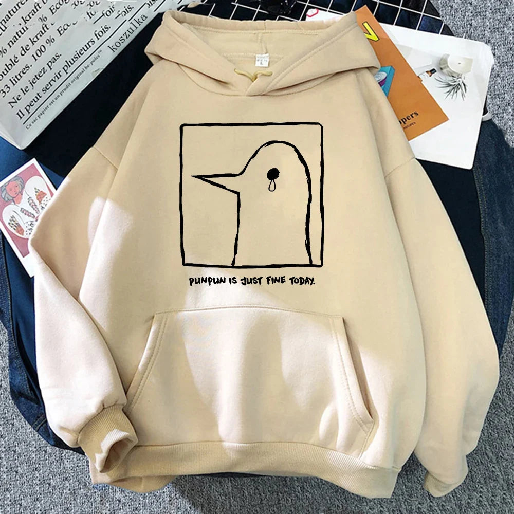 Hoodie mit Pinguin-Print, Beige