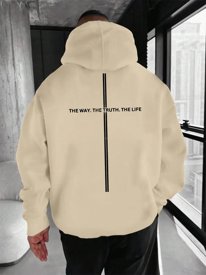 Unisex Kapuzenpullover mit Statement-Print & Streifen, Oversized Hoodie