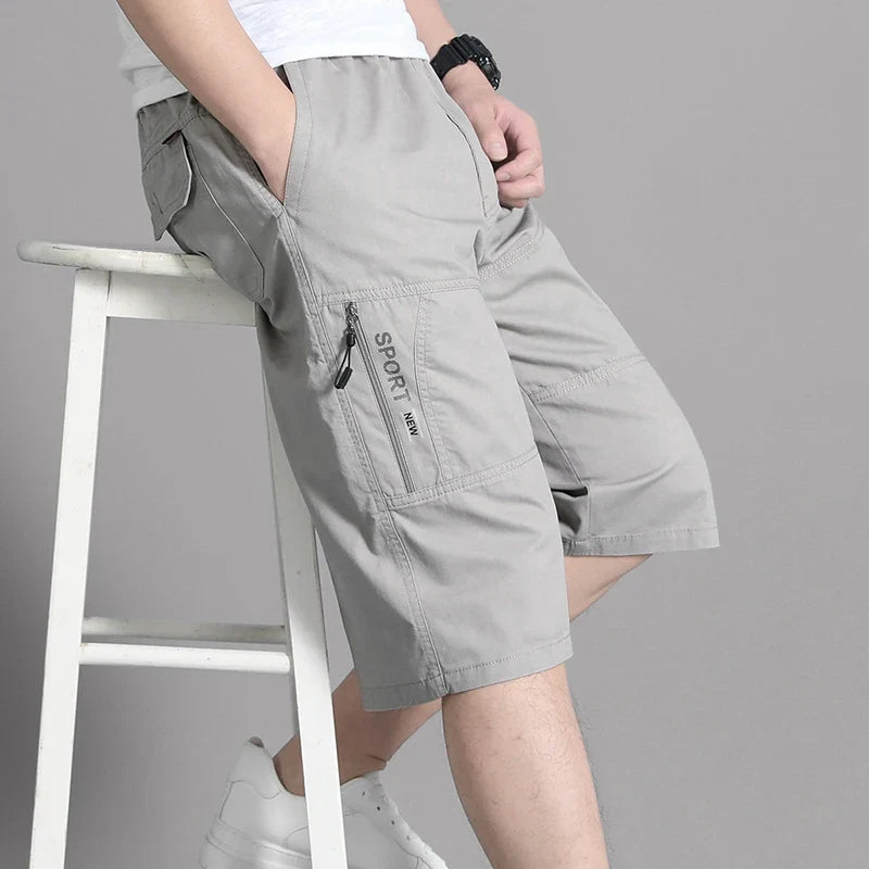 Herren Cargo Shorts Capri Hose Bermuda mit elastischem Bund & Taschen