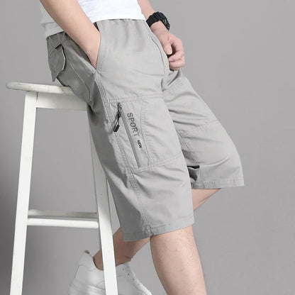 Herren Cargo Shorts Capri Hose Bermuda mit elastischem Bund & Taschen