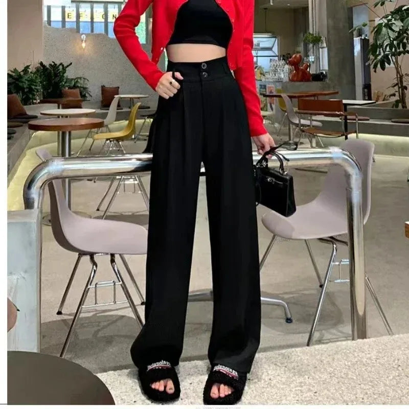 Damen High-Waist Weite Hose mit Bundfalten