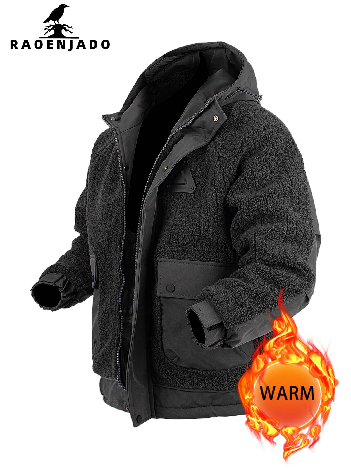 Teddyfleece Winterjacke mit Kapuze & Taschen Herren
