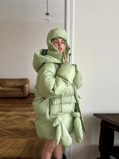 Damen Oversize Steppjacke Winterjacke mit Kapuze