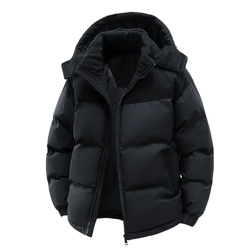 Unisex Winter Steppjacke mit Kapuze, Kontrastmaterial, Gesteppt