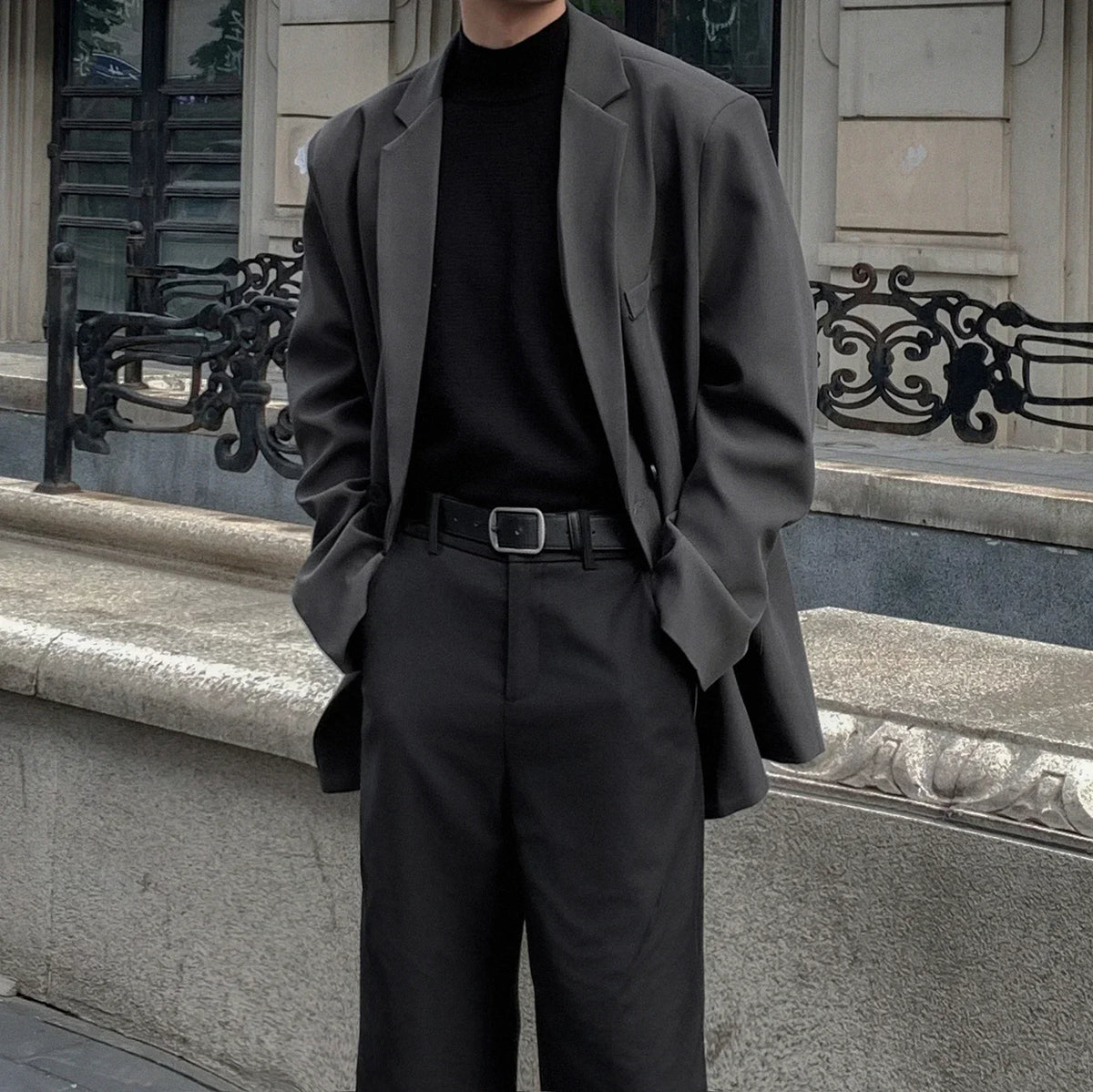 Herren Oversize Blazer Sakko Einreiher Modern Lässige Freizeit Jacke