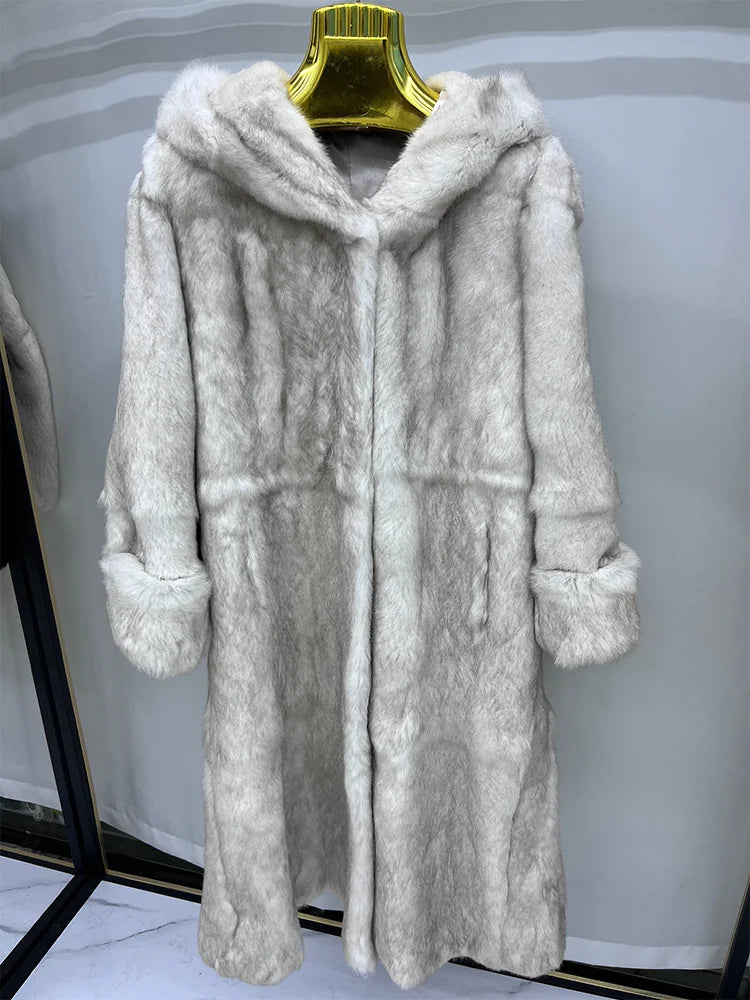 Damen Wintermantel Kapuzenmantel aus flauschigem Material Langarm